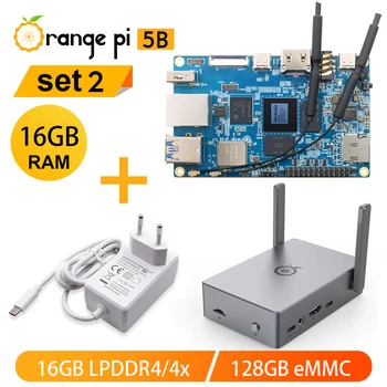 Orange Pi 5B 16GB 128G EMMC + Блок питания + корпус Одноплатного компьютера RK3358S Wifi-BT Development Board под управлением Debian Android OS