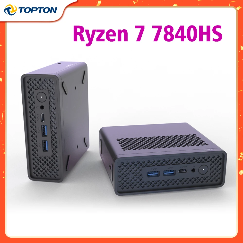 Topton Мини-ПК для геймеров AMD Ryzen 7 7840HS 2 * DDR5 5600 МГц PCIE4.0 USB4.0 Thunderbolt4 Windows 11 Портативный Мини-компьютер WiFi6 - 0