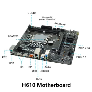 Материнская плата настольного компьютера H610 Micro-ATX Память DDR4 Слот DDR4 SDRAM Память Объемом до 64 ГБ Поддержка Материнской платы компьютера LGA1700 