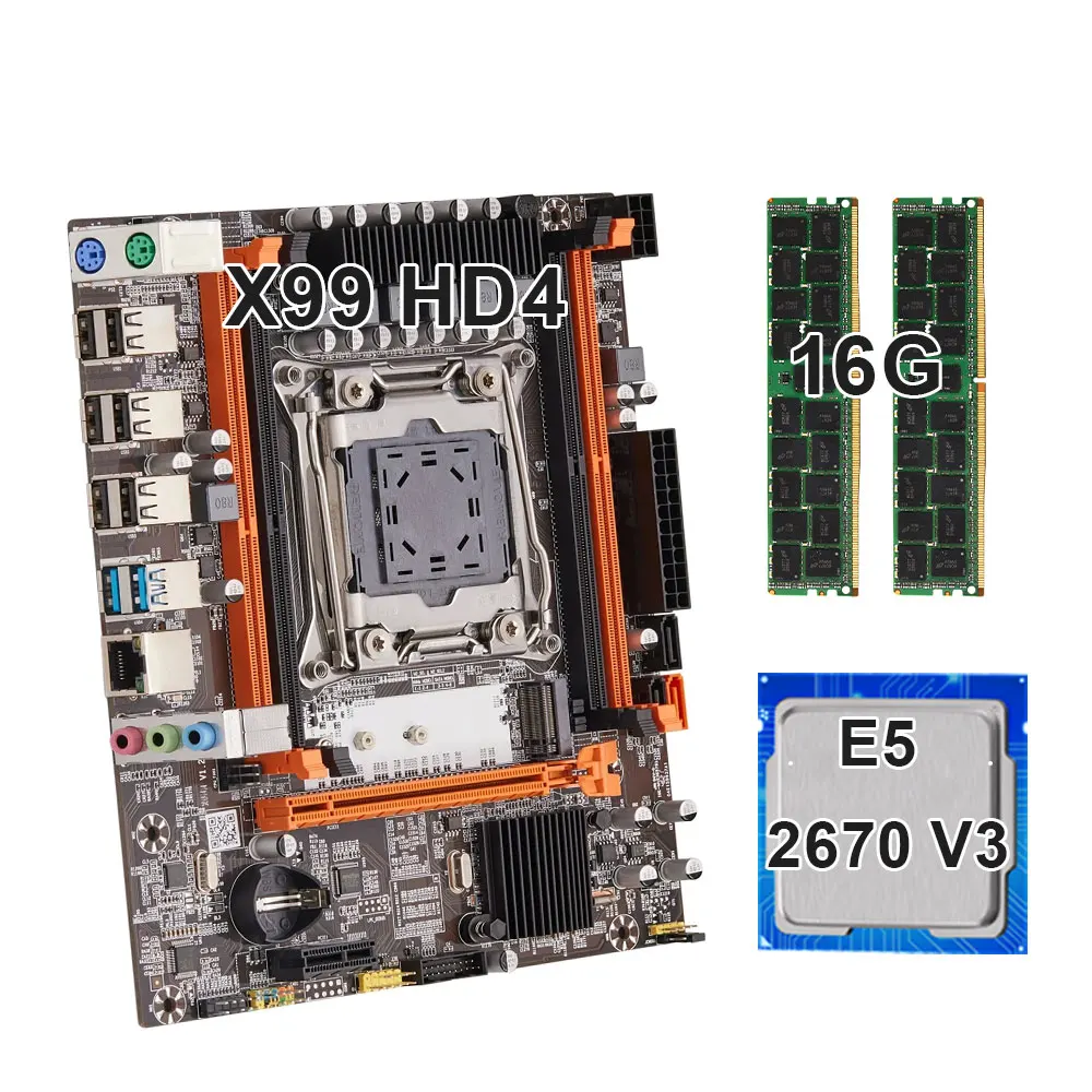 KEYIYOU X99H D4 Материнская плата Combo LGA 2011-3 E5 2670 V3 комплект Процессор Xeon CPU DDR4 2*8 ГБ 2133 МГц Оперативная память NVME M.2 - 0