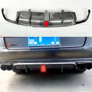 1шт Для AUDI A6 S6 RS6 Avant/Allroad 2015-2018 Карбоновый Автомобильный Задний Диффузор Бампер Протектор Защитная Накладка Со Светодиодной Подсветкой