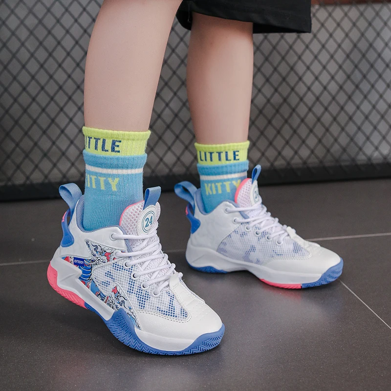 Детские баскетбольные бутсы для мальчиков и девочек, спортивные кроссовки с высоким верхом, детские кроссовки для пеших прогулок, корзина Garcon Fille Enfant - 4