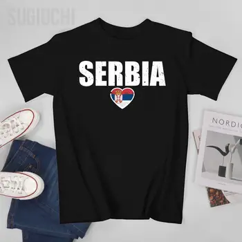 Унисекс, Мужчины, Флаг Сербии, футболка с сербским сердцем, футболки с круглым вырезом, футболки для женщин и мальчиков, футболка из 100% хлопка