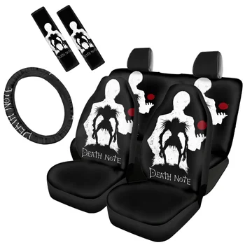 7шт Чехлы для автомобильных сидений с принтом Death Note Ryuk, полный комплект для женщин, мужчин, Горячие автомобильные аксессуары из аниме, Крышка рулевого колеса, крышка ремня безопасности