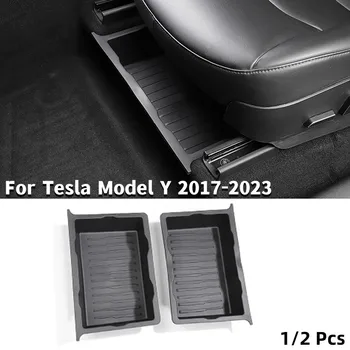 1/2 шт. Черный ящик для хранения под сиденьем автомобиля, автомобильный ящик для хранения TPE для Tesla Model Y 2017-2023