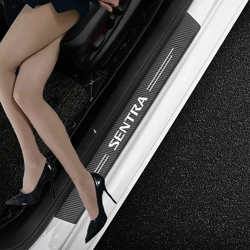 4 шт. наклейки на порог двери автомобиля из углеродного волокна для Nissan Sentra Автомобильные Аксессуары для защиты от царапин - 0
