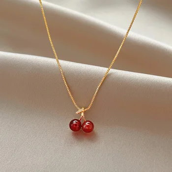 Новое винно-красное Вишнево-золотое ожерелье с подвеской для женщин, модные ожерелья, свадебные украшения, подарки