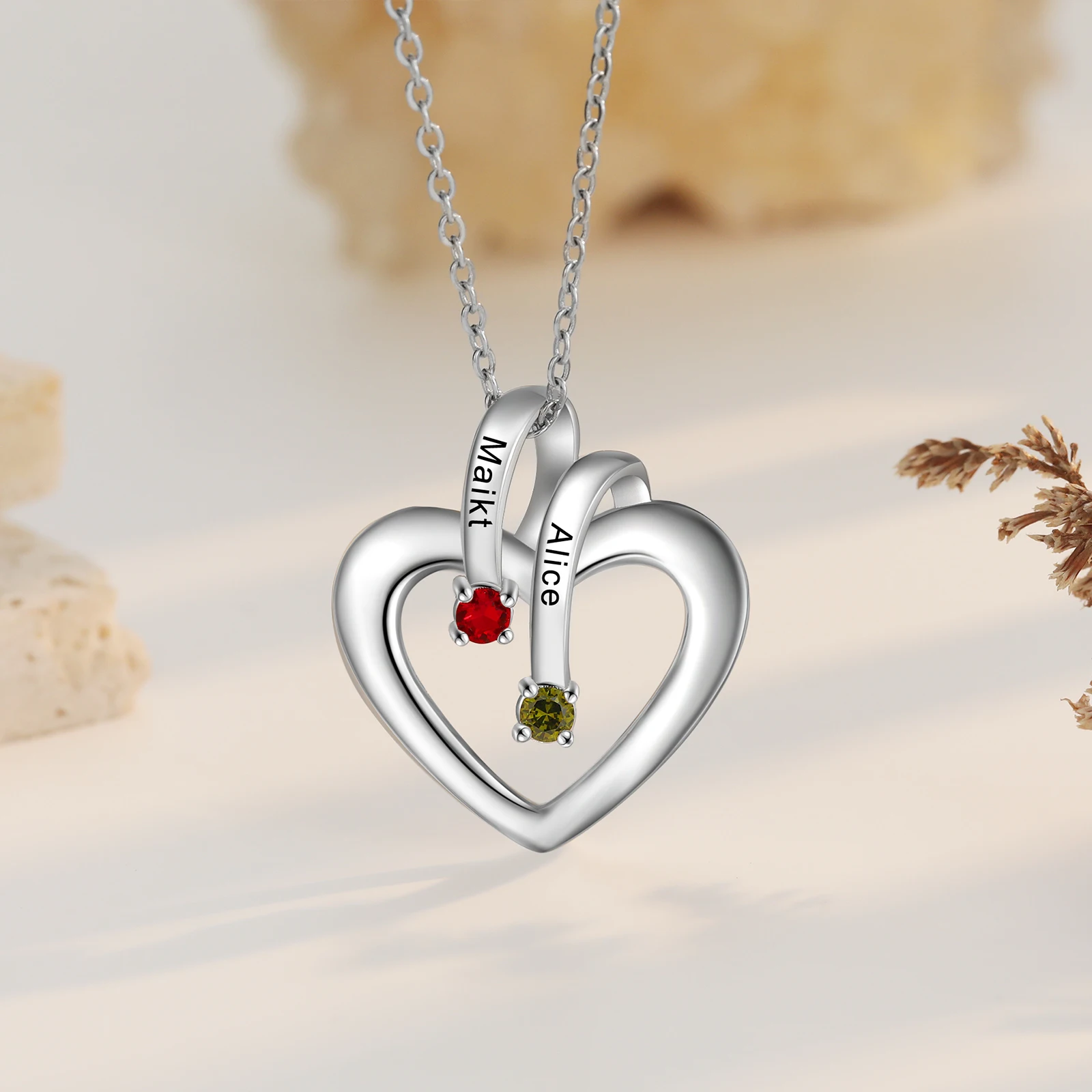 Индивидуальный кулон в виде сердца с 1-3 камнями рождения, персонализированное имя, выгравированное на цепочке, ожерелье, рождественские подарки для мам, бабушки, Наны - 4