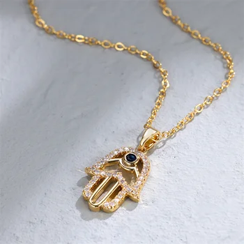 Роскошное Женское ожерелье с подвеской в виде хрустальной ладони Желтого цвета, Золотое ожерелье для женщин, свадебное ожерелье из маленьких белых камней, ювелирные изделия