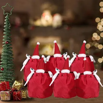 10 Шт Рождественские Подарочные Пакеты Красный Санта Клаус Бархатный Шнурок Сумки Для Конфет Подарочная Упаковка Сумки Для Дропшиппинга Украшения 2023 Navidad