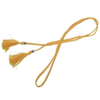2X Тканый пояс с кисточками, украшенный узлом, Поясная цепочка, Поясная веревка Золотого цвета
