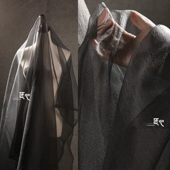 Сетчатый / Чистый черный Микротекстурированный плиссированный лен, креативные прозрачные текстурированные платья, Платья из модных дизайнерских тканей