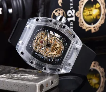 Reloj Hombre RM Бизнес-мода, резной череп из прозрачного сплава, многофункциональные кварцевые часы с 3 указателями, титановая пряжка