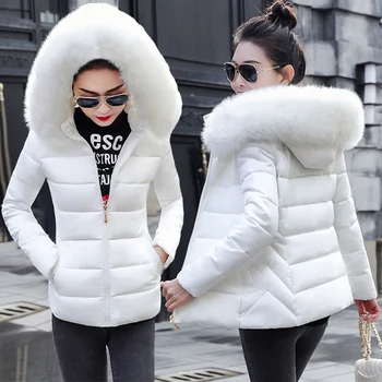 Модная Европейская белая женская зимняя куртка с большим меховым капюшоном, Толстые пуховые парки, женская куртка, теплое зимнее пальто для женщин 2023, Новинка