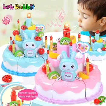 Детские кухонные игрушки для ролевых игр, имитирующие Праздничный торт, могут петь, задувать свечи, Миниатюрная кухонная игрушка для еды, подарки для девочек и мальчиков