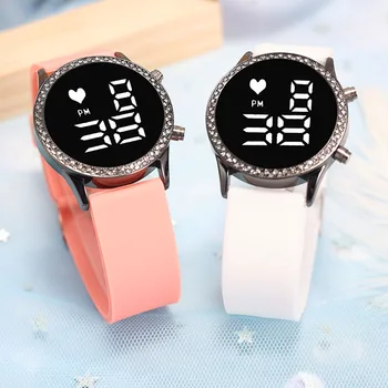 Новые стили Женские силиконовые электронные часы с бриллиантами Модный тренд Студенческие женские Детские любовные часы