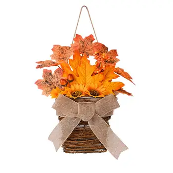 Венок из кленовых листьев, яркая Осенняя корзина для сбора урожая, прочный осенний декор с имитацией уникального для сбора урожая спереди