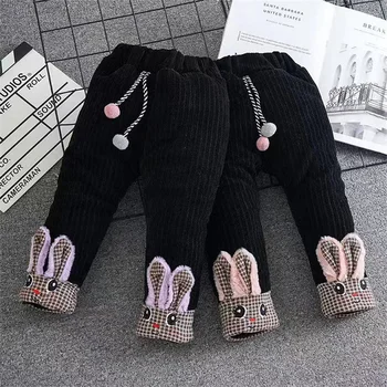 Брюки для девочек, плотные теплые леггинсы с кроликом на зиму и весну, детские брюки, детские брюки