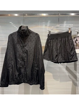 Новейший стильный дизайнерский костюм для подиума HIGH STREET 2023, женский непромокаемый шелковый жакет с бриллиантами, расшитый бисером, + шорты с эластичной резинкой на талии.