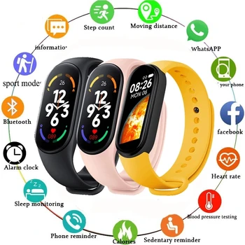 Смарт-часы Band 7 для мужчин и женщин 2023 Bluetooth Smartband Пульсометр Фитнес-трекер Модный спортивный смарт-браслет для Android IOS