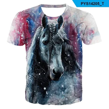 Лошадь, 3D Принт, Летняя Новая футболка с круглым вырезом для мальчиков, одежда с животными Для мужчин И женщин, Уличная одежда Haikyuu, Графические Модные Повседневные футболки