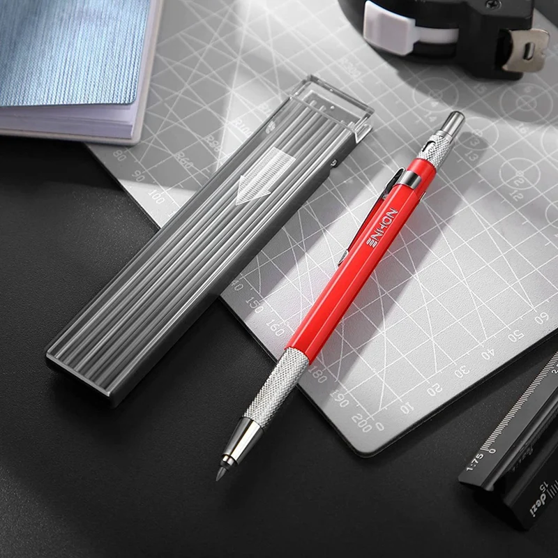 2X Карандаш для сварки с 24 шт. заправками с серебристой полосой, металлический маркер, механические сварочные карандаши для трубок, фабричный, красный - 4