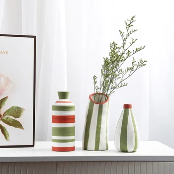 Керамическая ваза для цветов с ручной росписью в европейском стиле, современная модель дома в скандинавском геометрическом стиле, Настольная Керамическая ваза для гостиной, украшения
