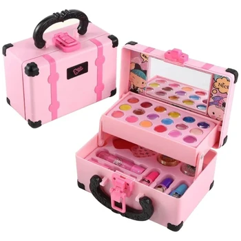 Игровая коробка для детской косметики, набор игрушек для девочек с макияжем, Моющаяся нетоксичная помада, тени для век, безопасный набор игрушек для девочек, подарок