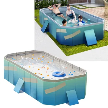 Складной бассейн без надувания прямоугольной формы из ПВХ для домашнего использования Синий a