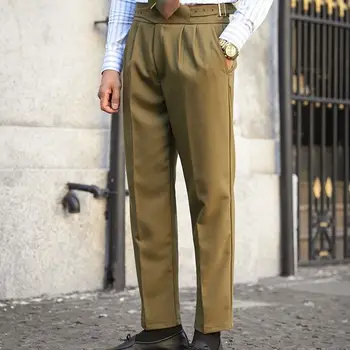 2023 Мужские Весенне-летние Ретро однотонные хлопчатобумажные официальные брюки Мужские Свободные Прямые повседневные брюки Мужские Деловые повседневные брюки I285