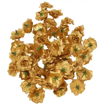 50 шт шелковых роз, искусственные свадебные зажимы, свадебное украшение, головка цветка (золотая)